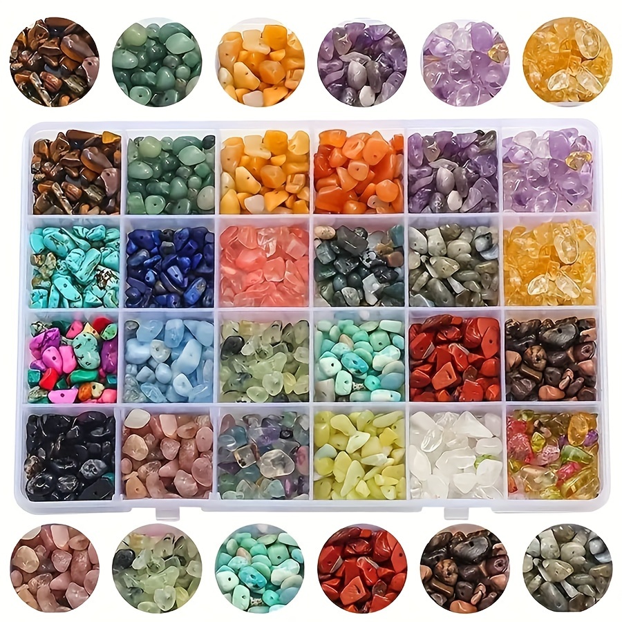 

24-color Natural Stone Chip Beads For Diy Bracelet Making - Fashionable Irregular Shaped Jewelry Crafting Supplies