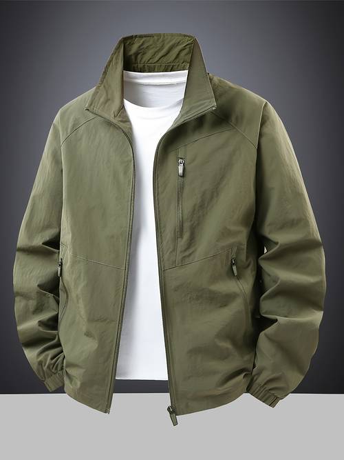 mens lightweight windbreaker jacket spring autumn stand up collar outdoor sports jacket for young and middle aged men casual cardigan jacket with multiple pockets mens clothing