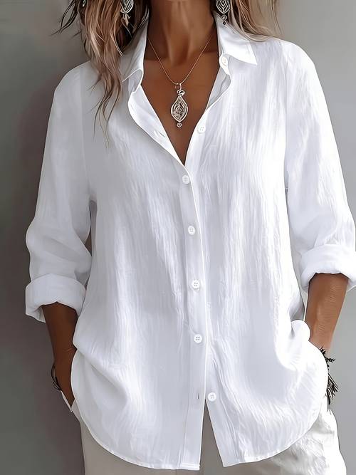 womens elegant v neck top loose and relaxed linen textured shirt commuting casual and artistic style and figure flattering for daily wear loose and draping breathable comfortable and relaxed style shirt