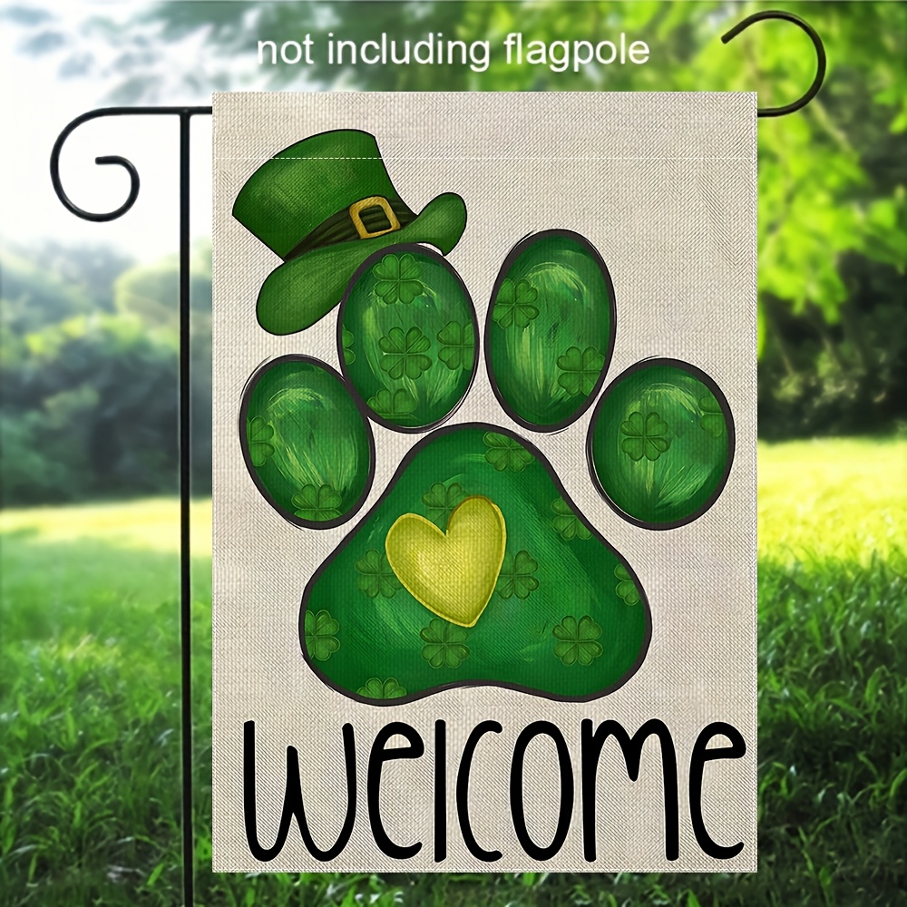 

's Day Garden Flag - 12x18 Inch, Double-sided, Polyester With Irish Shamrock & Dog Paw Design, Welcome Message, Outdoor Decor (flagpole Not Included)