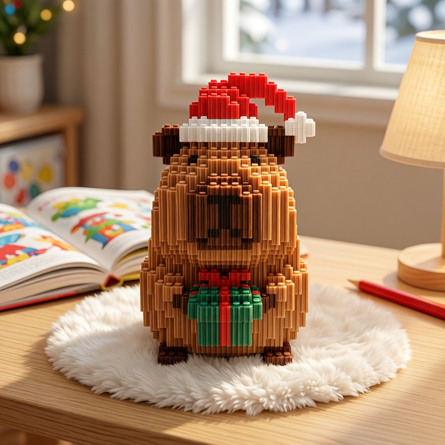 Image of New 2026 Product: Christmas Capybara Holding A Gift, Educational Assembly Toy, Capybara/groundhog Diy Craft, Finished Size: 19cm Tall, 12cm Long. Suitable For Game Parties And Holiday Gift