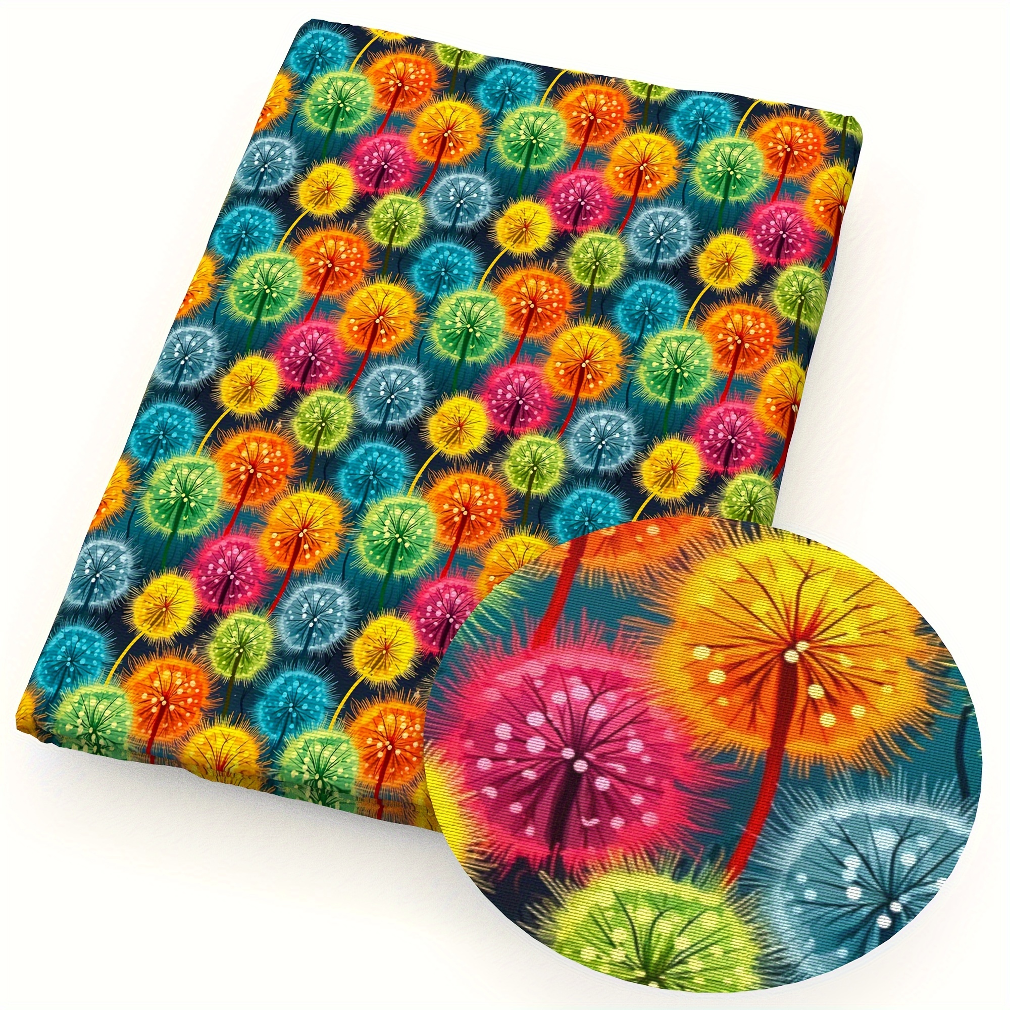 Image of 1pc Polyester Fabric Measuring 57x19.68 Inches (145x50 Cm) Featuring Dandelion And Rose Flower Designs, Suitable For Sewing Clothing, Crafts, And Home Textiles