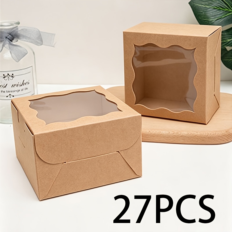 TEMU Lot de 7/27 boîtes carrées en papier avec fenêtre de visualisation ondulée, conteneurs d'emballage en papier pliables à soi- pour cadeaux et
