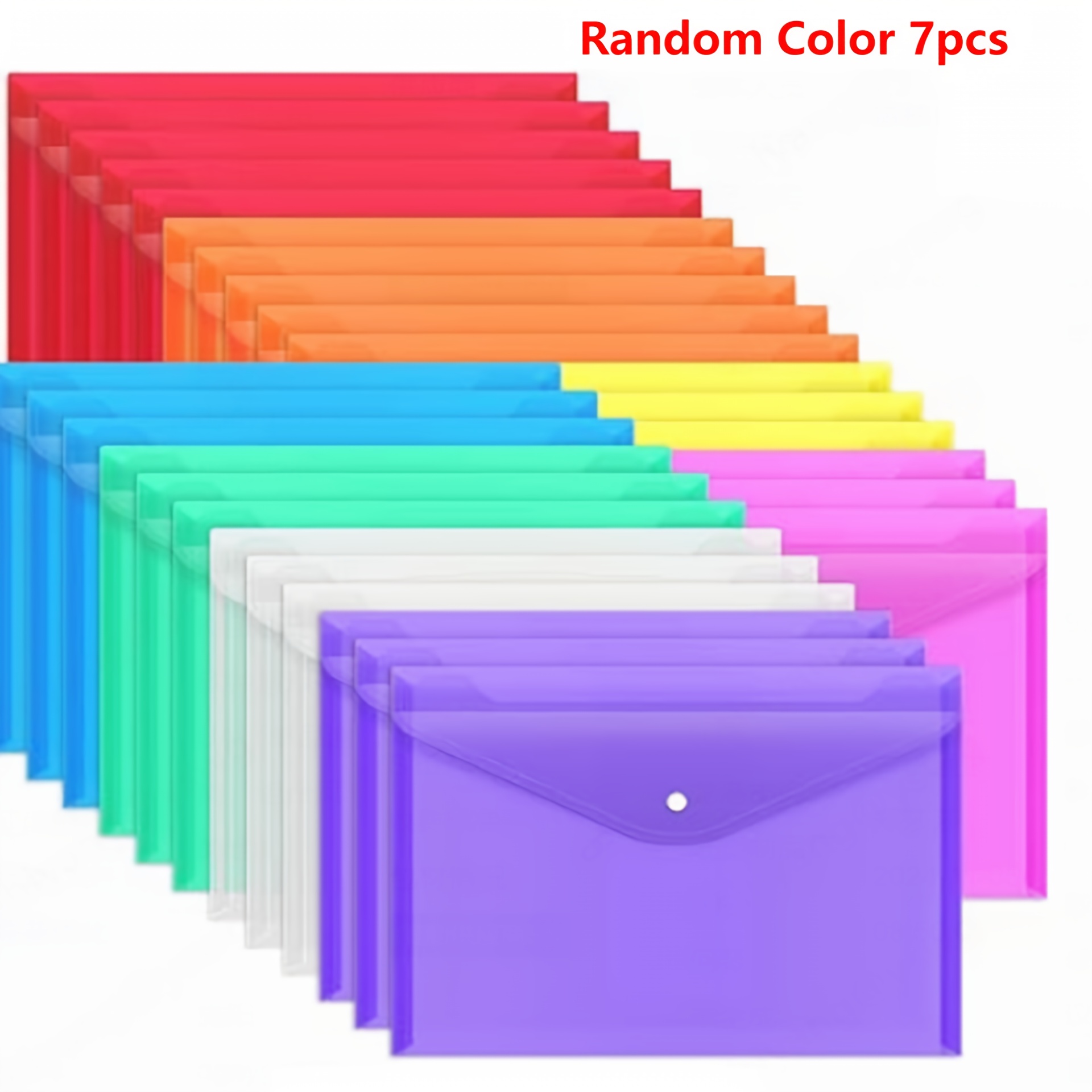 7pcs Random Plastic Envelopes With Snap Button Closure, A4 Size Document File Folders, Letter Size, Material, For School Office Supplies