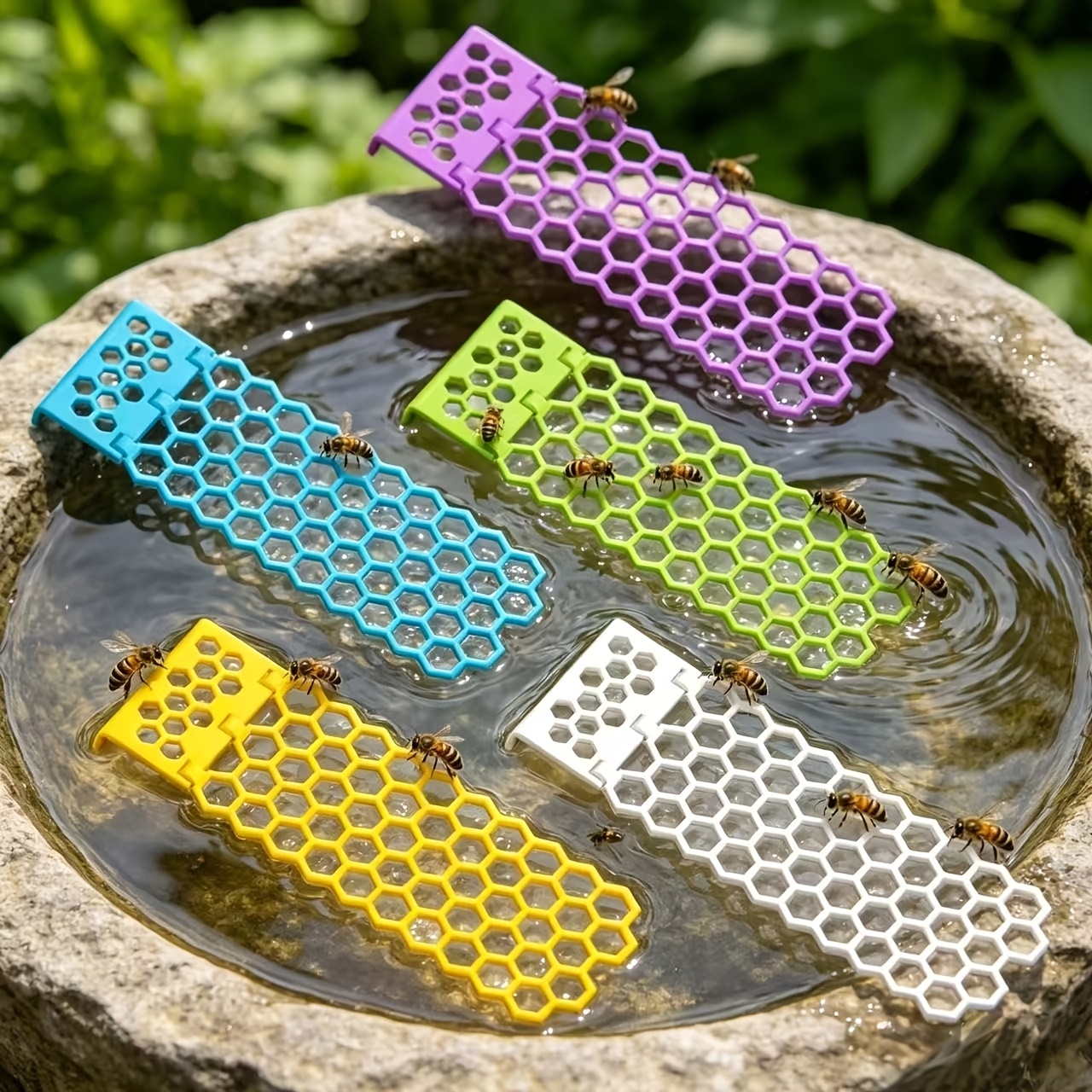 Image of 5pcs/12pcs Floating Bee Ladder Insect Drinking Station, Foldable Plastic Honeycomb Bee Waterer, For Garden And Beekeeping, Pet Insect Box Accessory, Unique Gift For