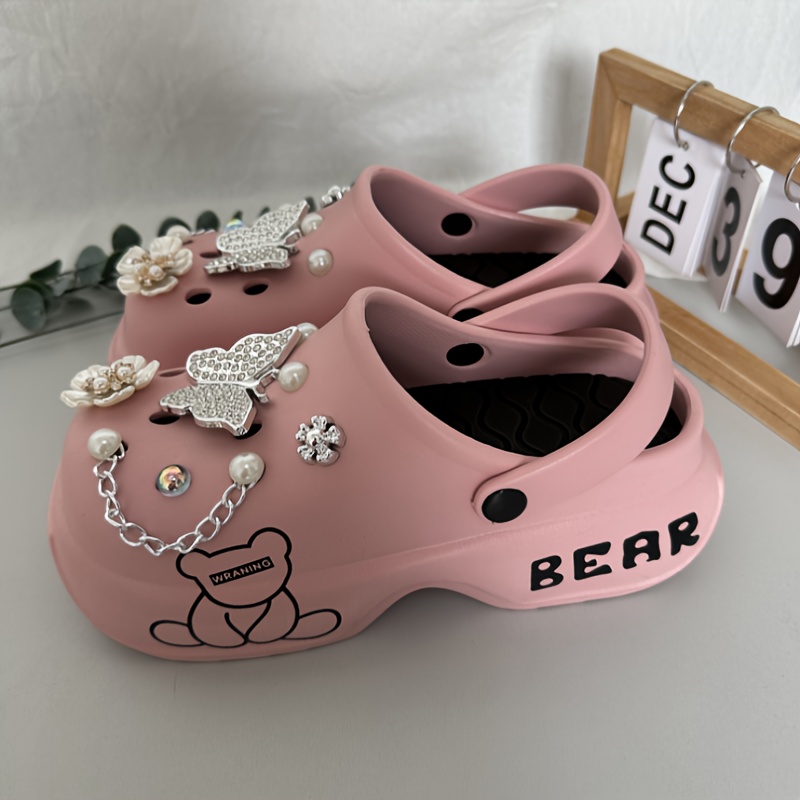 

Breathable Eva Flat High-heeled Clogs With A Casual Cartoon , Featuring A Bow Decoration, Suitable For Indoor And Outdoor Use.