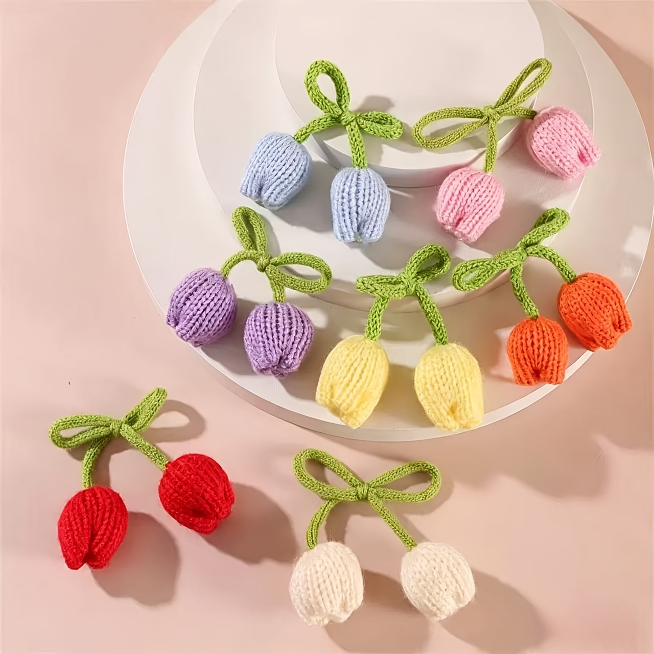 TEMU A Set Of 6 Colorful Knitted Tulip Patterns, Each Approximately 5cm, Without Adhesive Backing. Suitable For Sewing Projects, Bag And Clothing