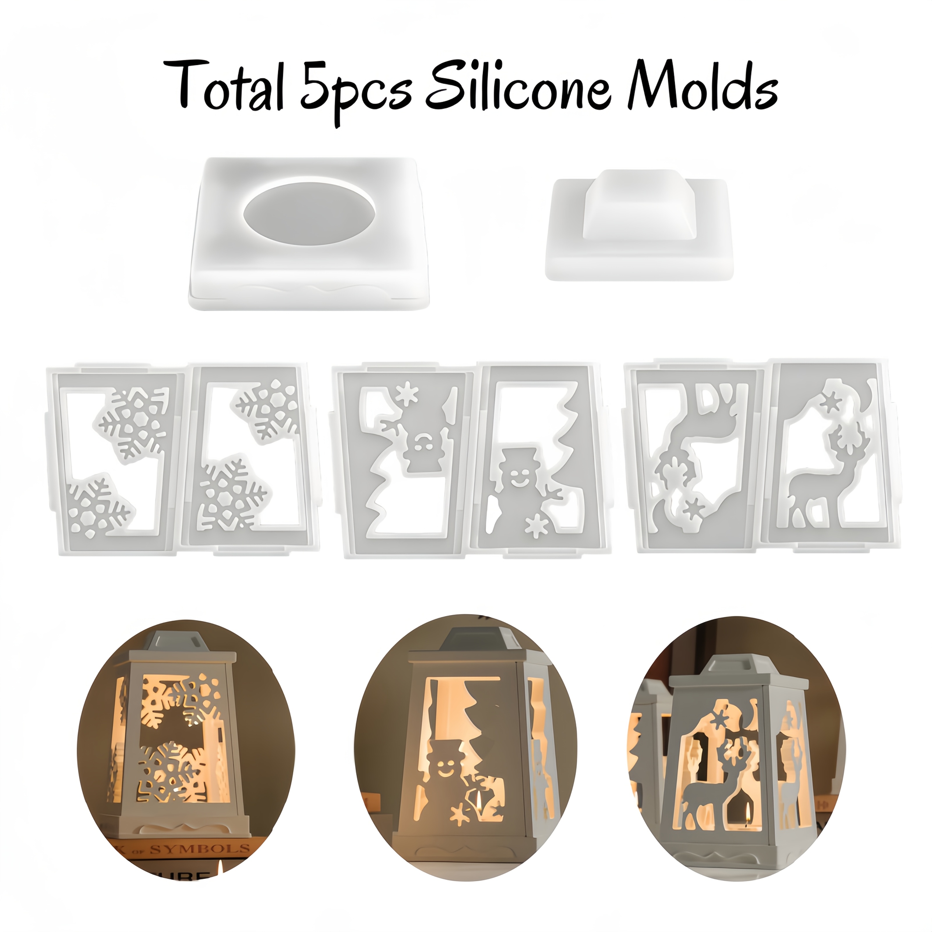 E-shop 5-teiliges DIY-Silikonformen-Set für Gips/Harz/Epoxy/Zement – Wiederverwendbare Weihnachtskerzenhalter, , Schneemann, Rentier & Winterfiguren