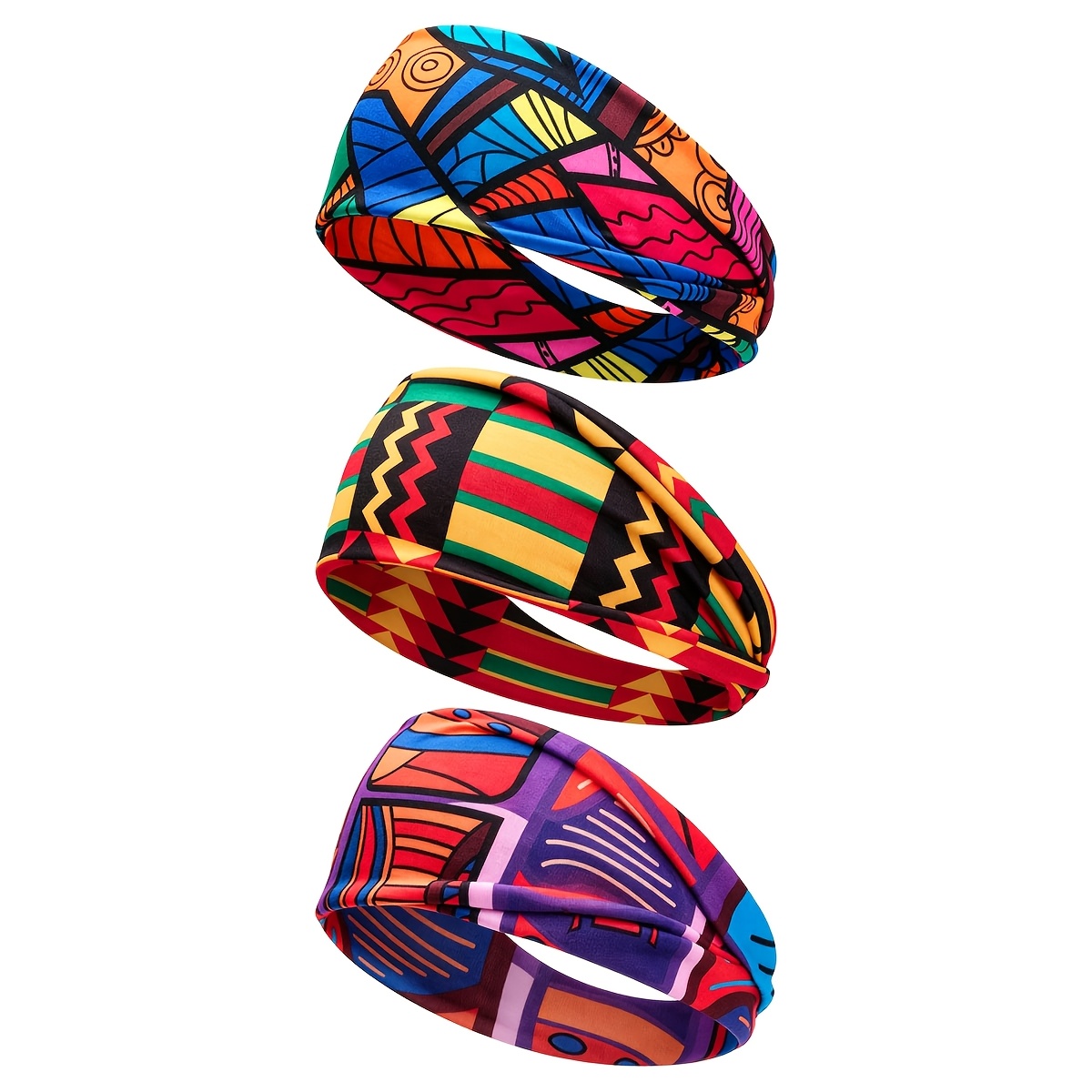 TEMU 3pcs Boho African Leopard Print Headbands For Women, Wide Stretch Knotted Hair Bands, Turban Head Wraps Sports Workout Hair Accessories