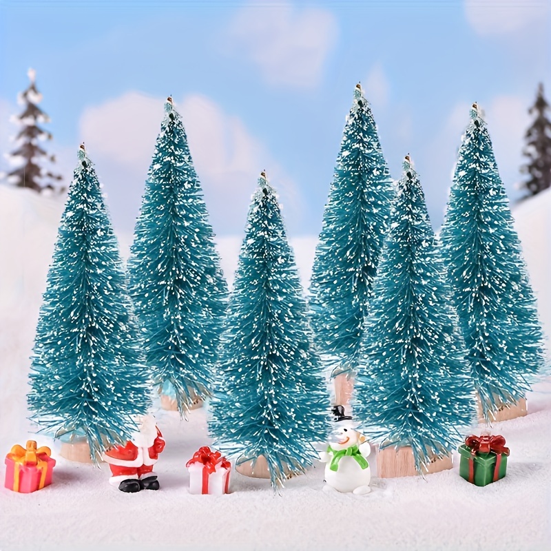 

6pcs Needle Christmas Trees, Plastic & Wooden Miniature Scenery Accessories, Home Decor, No Power Needed, For Holiday Party Decorations