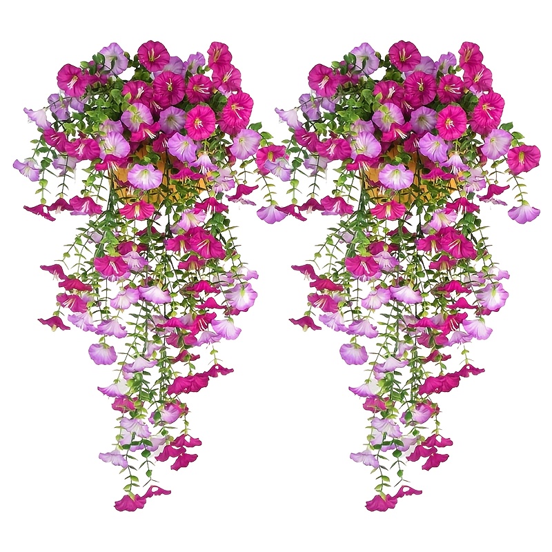 2pcs artificial hanging violet and eucalyptus flowers uv resistant rainproof vibrant orange   with green leaves indoor outdoor decor suitable for weddings   courtyards garden decor realistic plastic flowers for 100 different