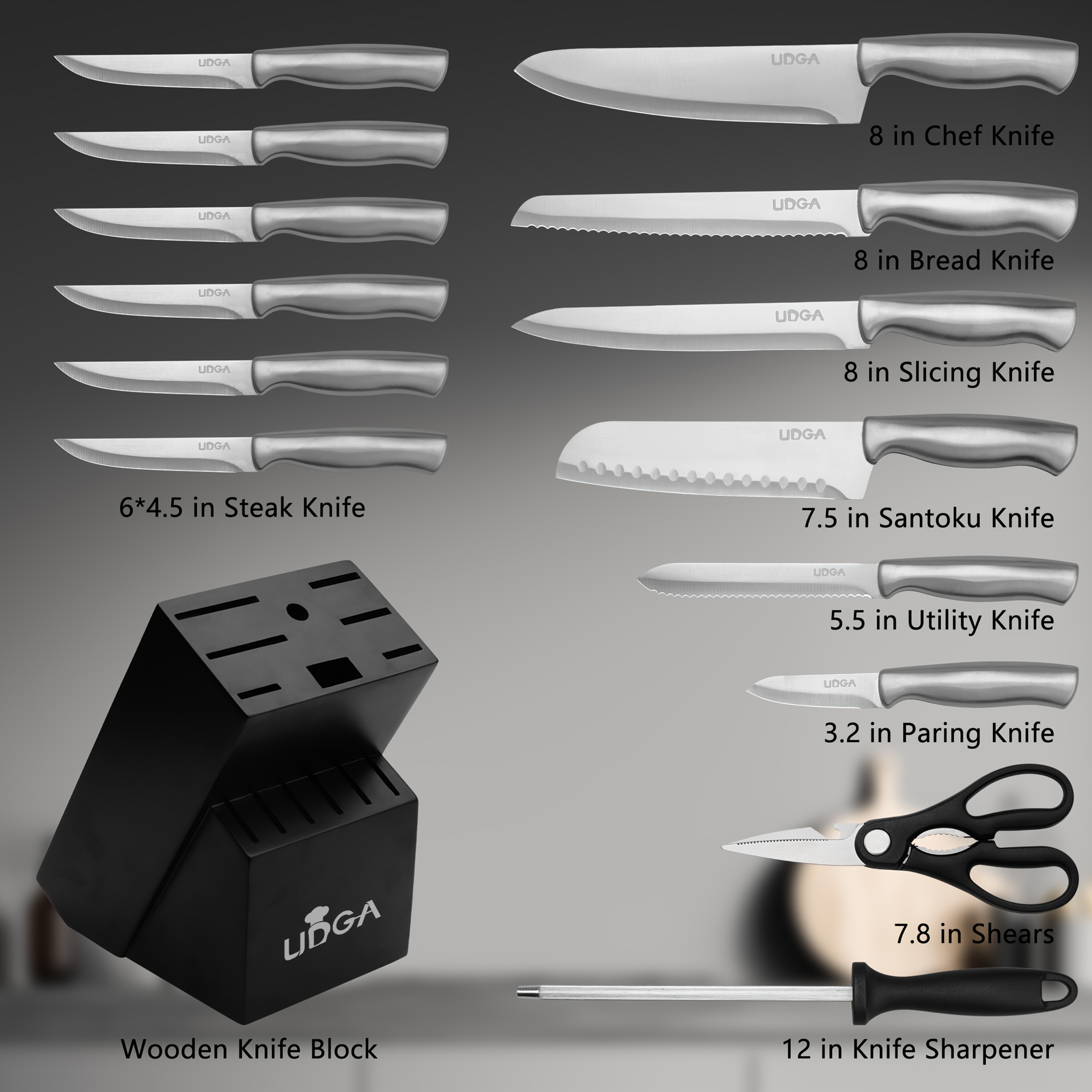 1 18pcs 15pcs Complete Knife Set Sharpening Rod Heavy Duty