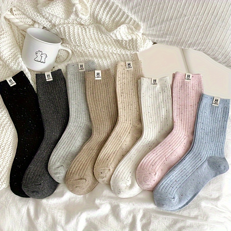 

8 Pairs Of Autumn And Winter Mid-calf Women's Socks In A Fashionable Melad Style Retro Korean Alphabet Long Stockings