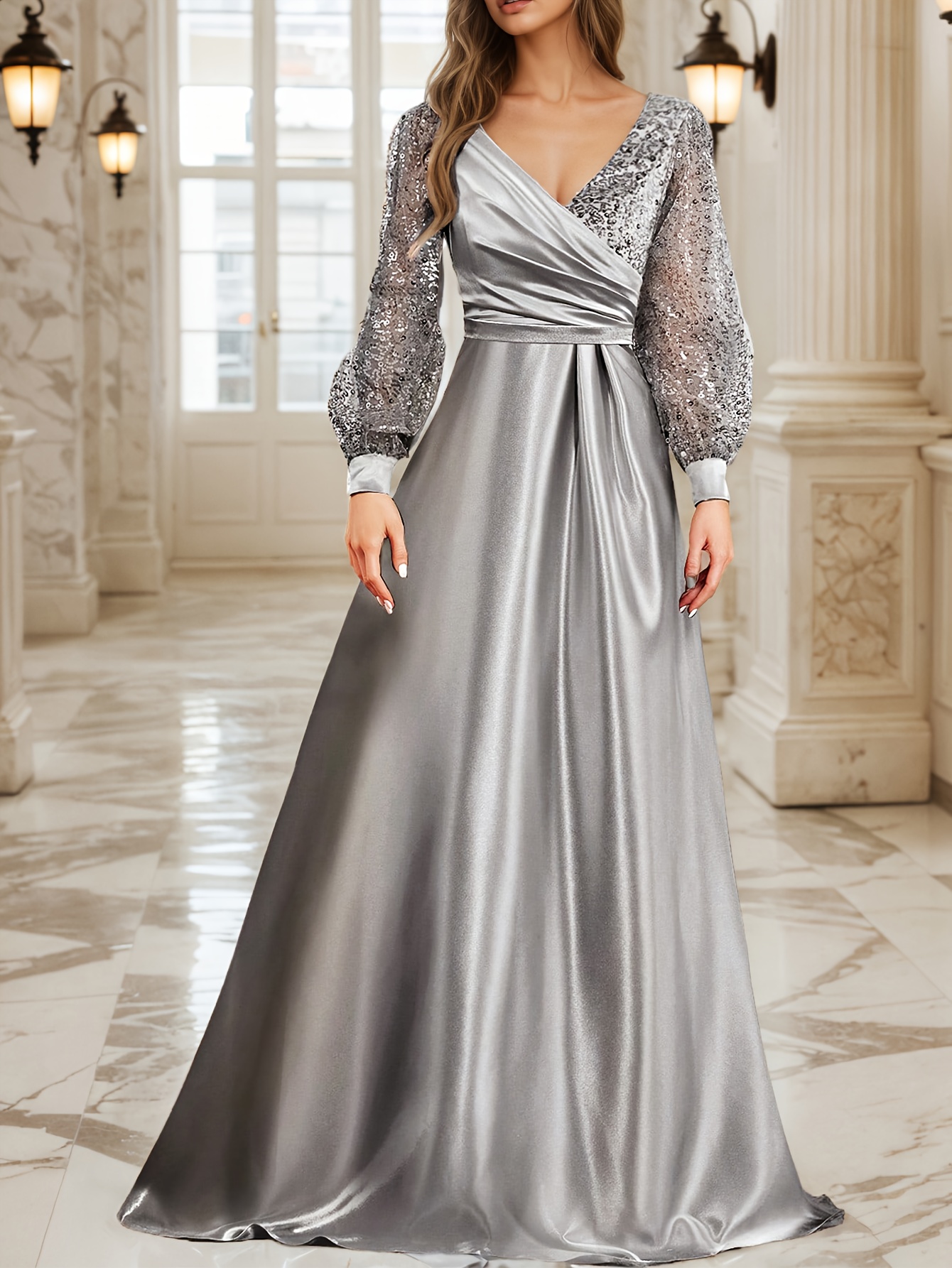 silver long sleeve bridesmaid dresses Elegant Lace Bodice Cap Sleeve Empire Waist Bridesmaid Dress main image 1