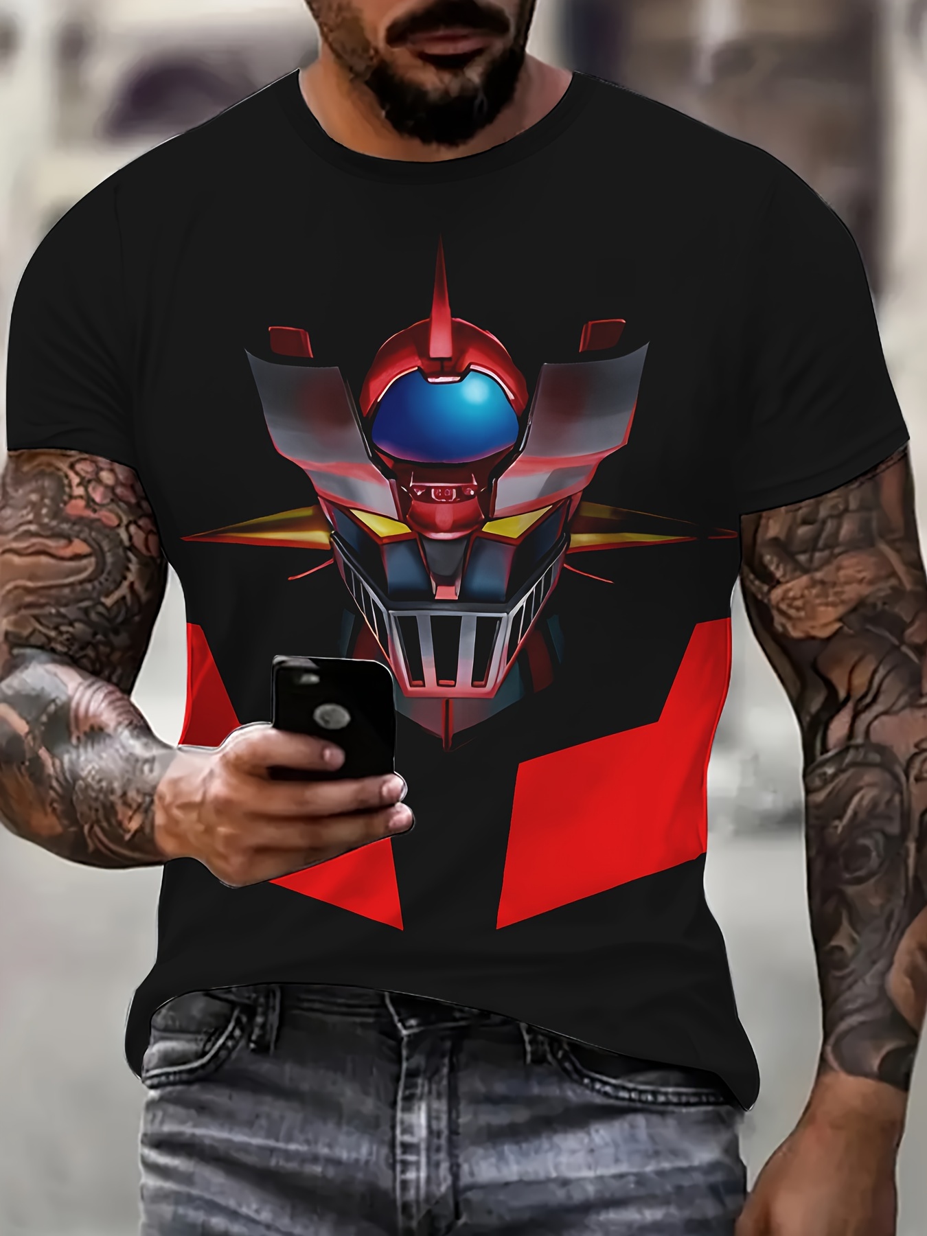【2plan】Light Robot Printing Short Sleeve T-shirt mens-classic-tee-black-front-
