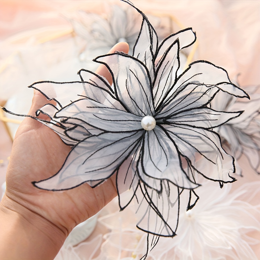 1pc Organza Black And White Floral Petal Decorative Cloth Patch Wedding Dress Decoration Accessory