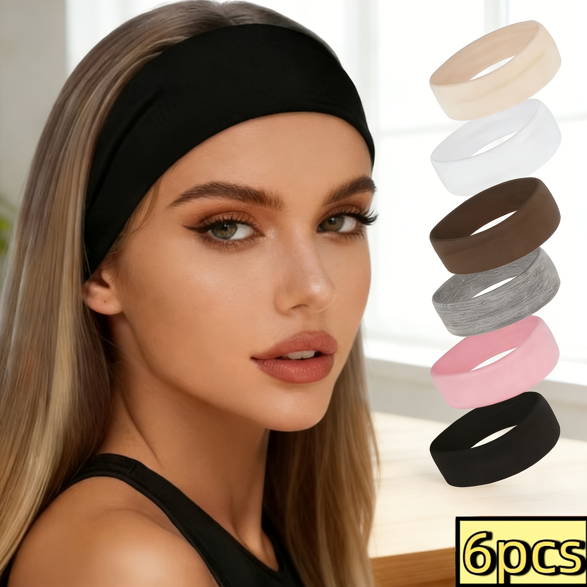TEMU 6pcs Solid & Mixed Color Headbands For Women, Non-slip Fashion Sports Headbands, Essential For Yoga, Running, And Fitness, Soft High-elasticity