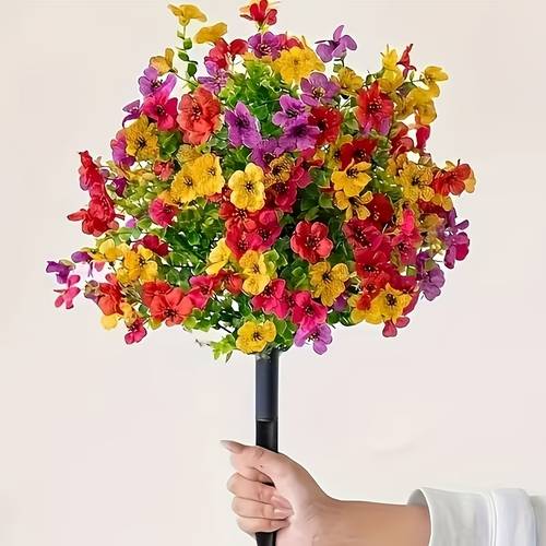 1pc high quality artificial potted flower tree lifelike colorful flowers plastic simulation shrub with ground plug suitable for indoor outdoor decor ideal for balcony for spring and summer