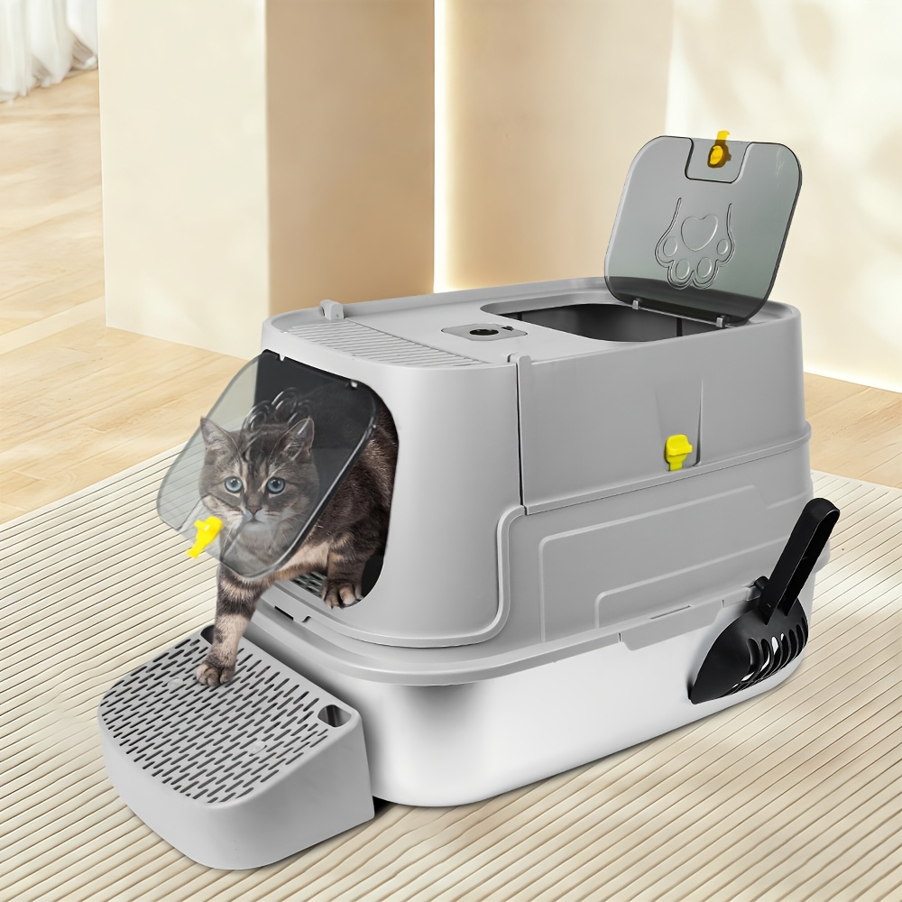 TEMU 3-in-1 Cat Litter Box | In Closed, Semi-closed, And Open Styles, Xxl Stainless Steel Cat Toilet With Scoop For , 36*48.5*39.5 Cm