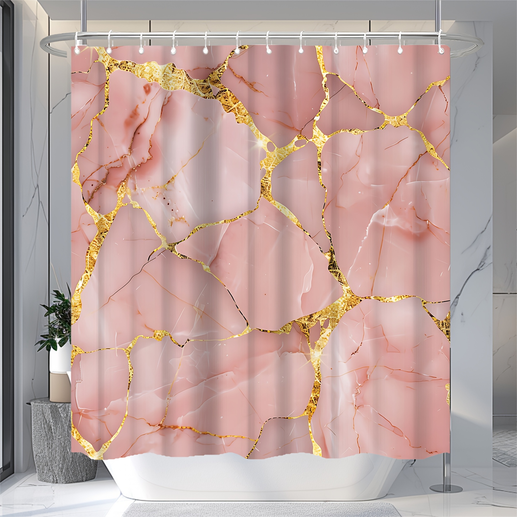 

1pc Pattern Polyester Shower Curtain Decoration, With 12 Hooks, Home Decoration 71*71in