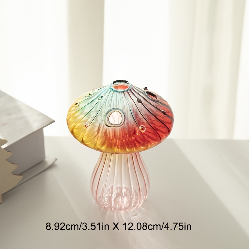Image of 1pc New Gradient Four- Vase, Three- Mushroom Glass Hydroponic Plant Vase, Courtyard Gardening, Living Room Decoration, Mini Holiday Gift