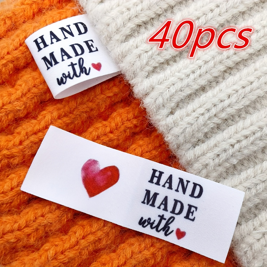 Image of 40 Sewing Labels, Handcrafted Lettering Design, Heart Pattern, Sewing Labels, Suitable Apparel Diy Crafts Sewing Accessories, Clothing Accessories