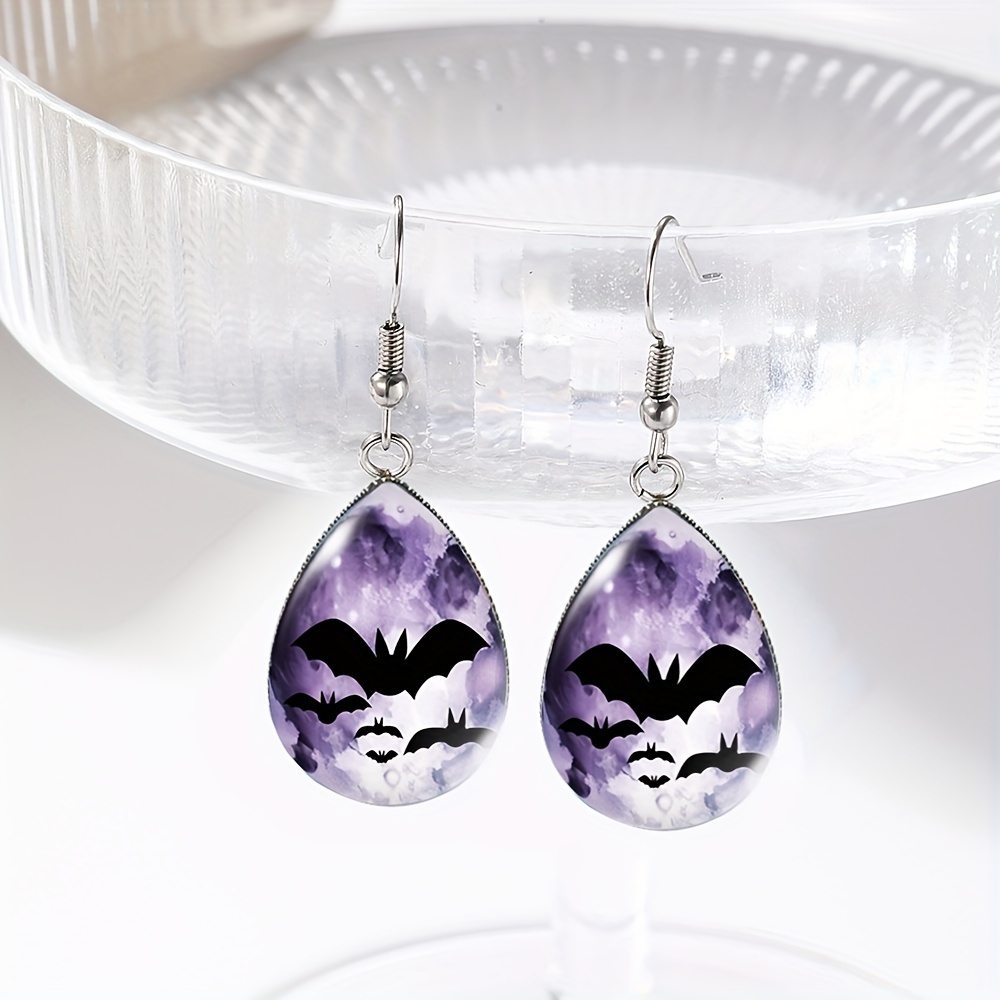 TEMU 1 Pair Full Bat Tear Drop Earring Handmade Glass Dome Dangle Earrings Jewelry