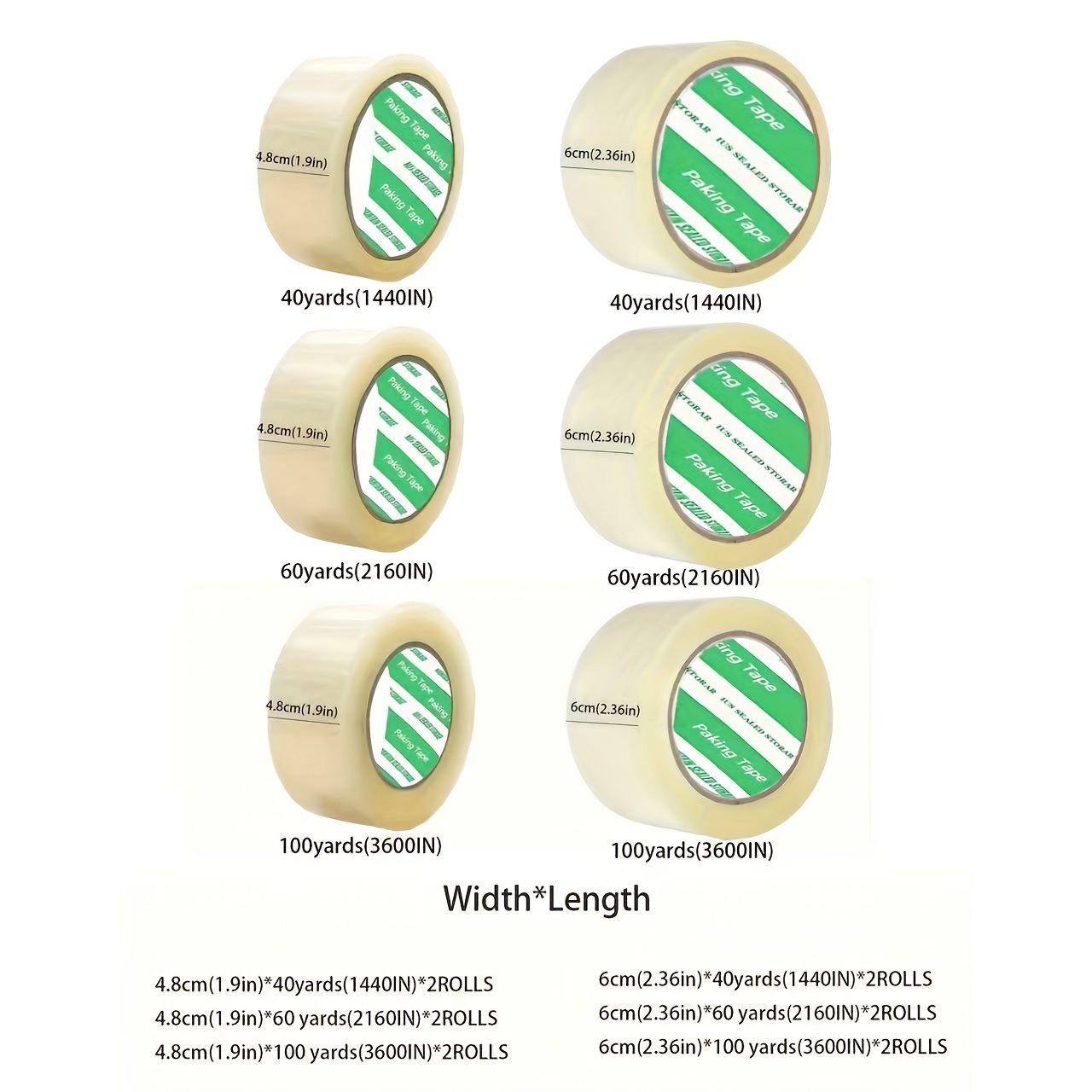 Image of 2pcs Transparent Packing Tape, 1.9" & 2.4", Odorless, Strong (2.0 Mil), Ideal For Shipping, Moving, And Crafts - In 40yd/60yd/100yd Rolls