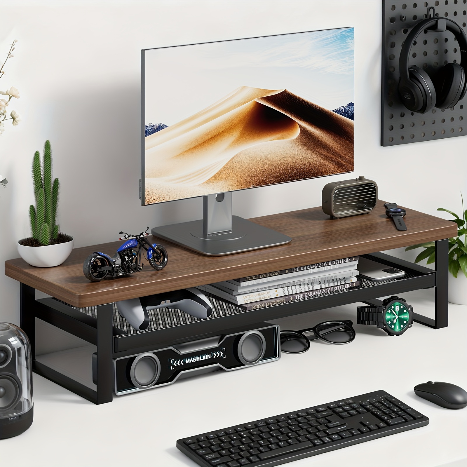 Image of Double-layer Laptop Stand, Desktop Storage Bracket, Sturdy Material, Suitable For Laptops, Monitors, Multi-functional Storage Rack For Office And Home Use.
