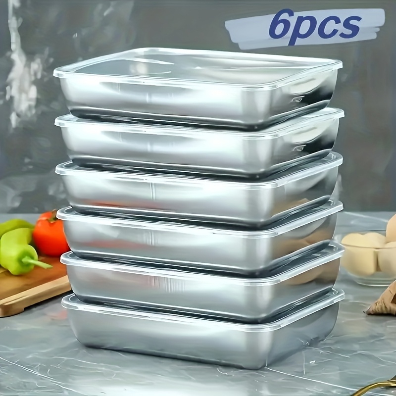6pcs Set Of Covered Fresh-keeping Boxes, Food Storage Containers, Dispensing Boxes, Stainless Steel Kitchen Storage Containers