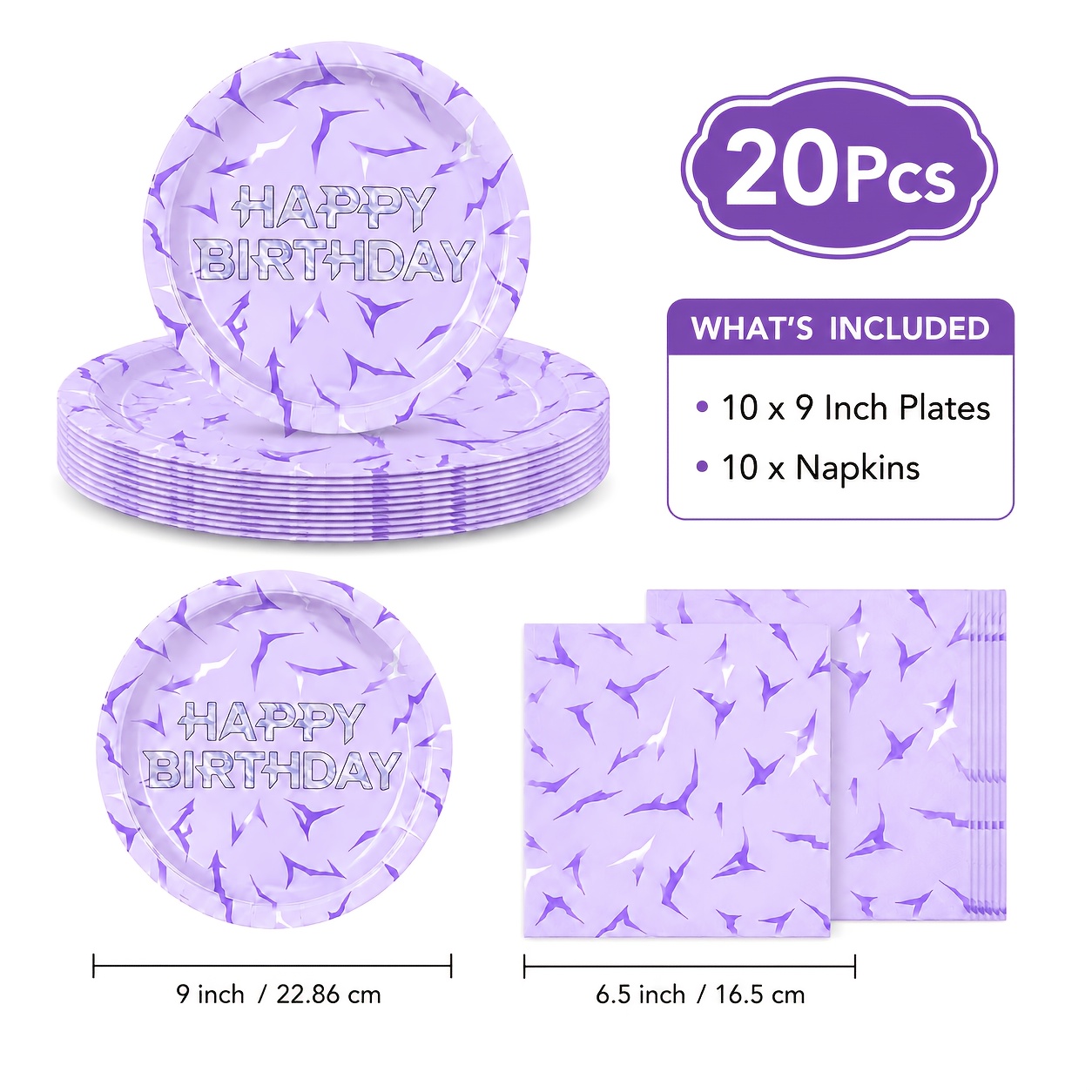 TEMU 20/50pcs Light Purple Birthday Party Tableware Set, 9-inch Paper Plates   6.5-inch Napkins, Purple Gradient "happy Birthday" Pattern, Party