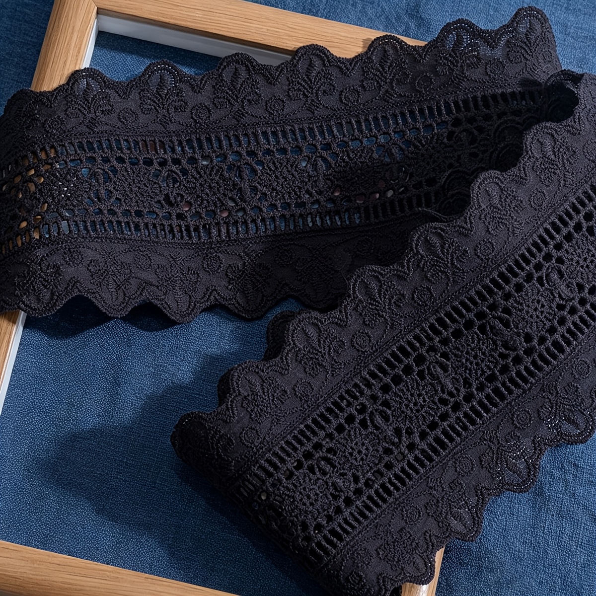 TEMU 1 Yard Double Scalloped Thick Fabric Embroidery Lace Trim, Sewing Home Decor Accessory, Width: 9cm