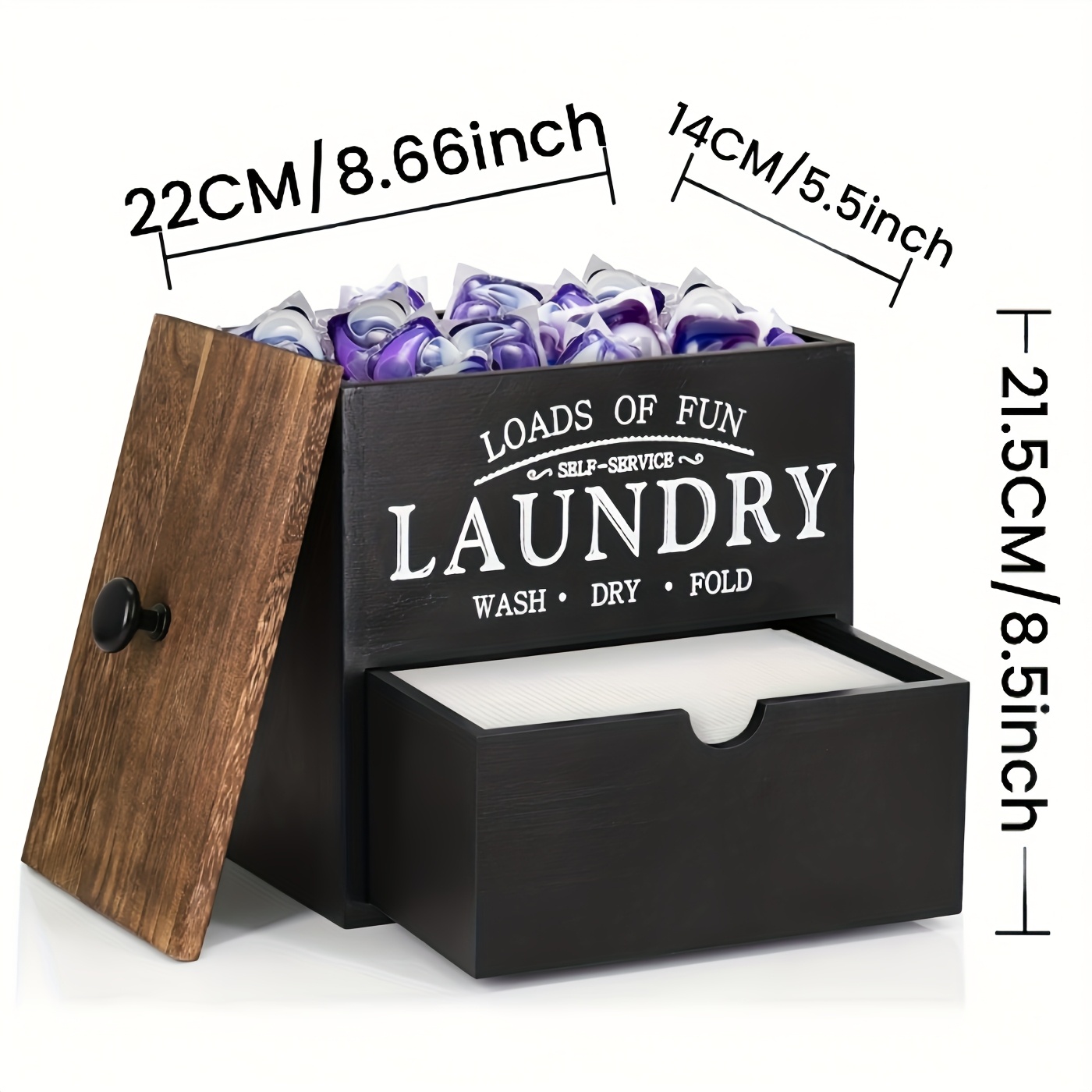 TEMU Mondrame Farmhouse-style Wooden Dryer Sheet Holder With Drawer And Lid - Dual Installation Options, Wall Mount Or Countertop, Laundry Pod Dispenser For Organized Storage