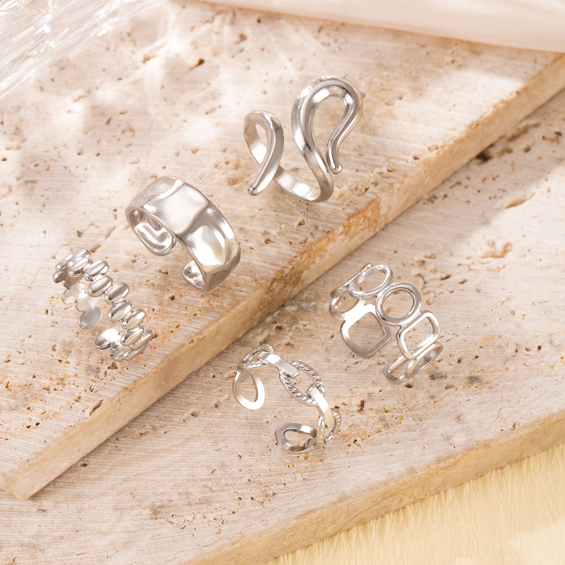 5pcs Y2K Hip-Hop Style Stainless Steel Ring Set