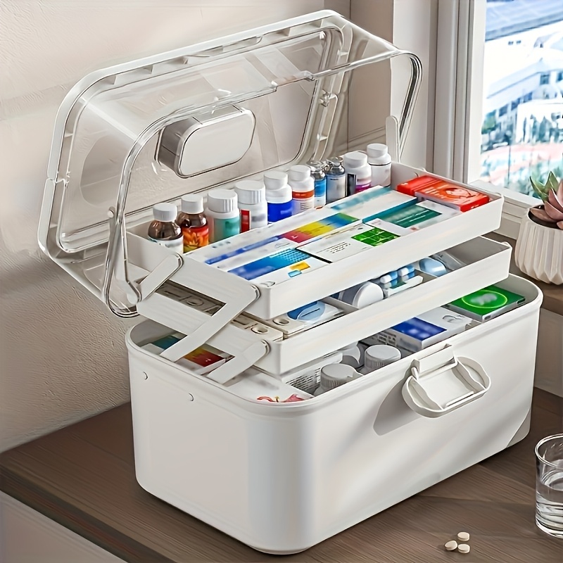 

Extra-large White Plastic Medicine Organizer Box - Multi-tier Storage With Compartments, , Non-food Contact, Ideal For Use