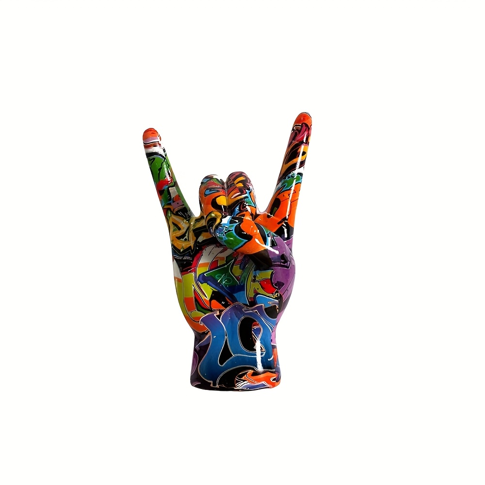 Rock Gesture Resin Figurine - Abstract Graffiti Hand For Home Decor, Perfect Gift For Music Lovers