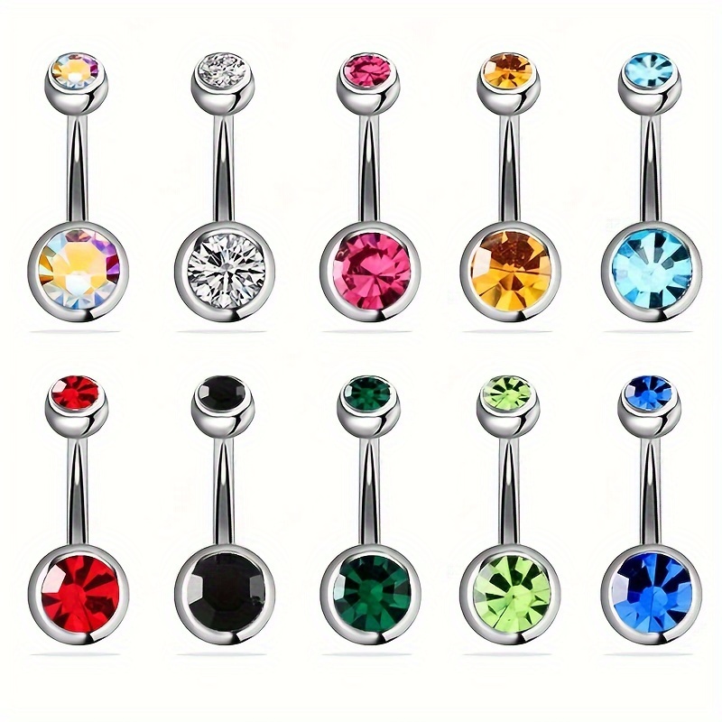 12-Piece Stainless Steel Double Drill Belly Button Rings Set