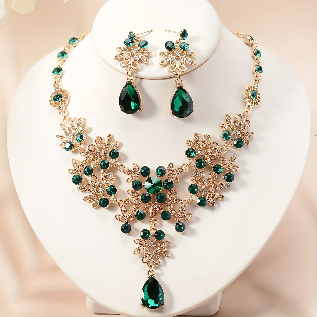 TEMU Parure de bijoux de mariée 3 pièces : collier et boucles d'oreilles, accessoires de mariage élégants pour robes de soirée et tenue de mariée