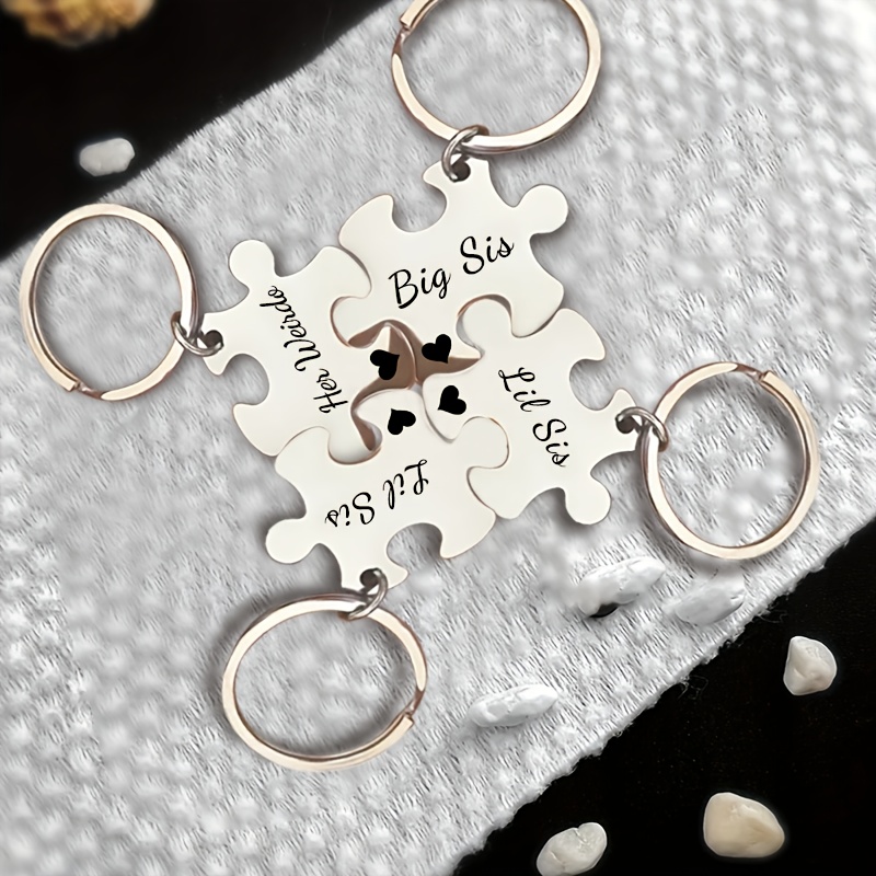 TEMU Custom Puzzle Keychain Set (1-5pcs) With Personalized Name And Pattern Engraving, Perfect For Romantic Anniversaries And Graduation Gifts,
