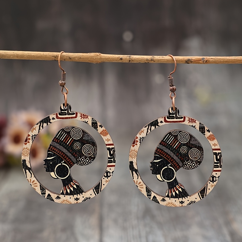 Women's Vintage Bohemian Wooden Cut-out Pattern Earrings