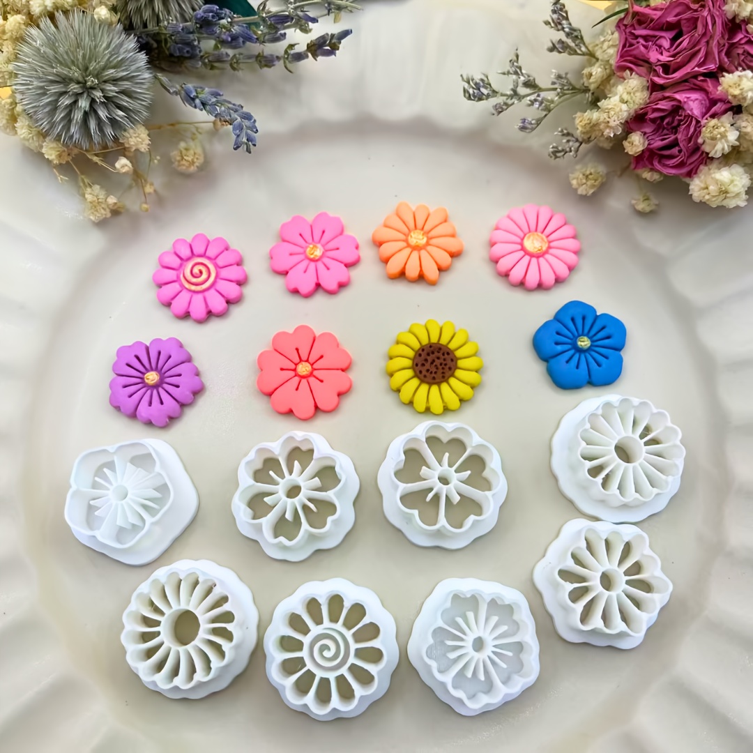 Image of Set Of 8 Bohemian Flower-shaped Clay Cutters | Valentine's Day | Perfect For Handmade Earrings And Jewelry Making, Featuring Intricate Hollow Designs | Jewelry Making Kits