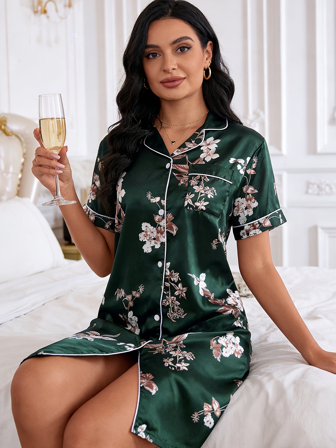 summer short night dress summer womens short sleeve thin night dress button floral