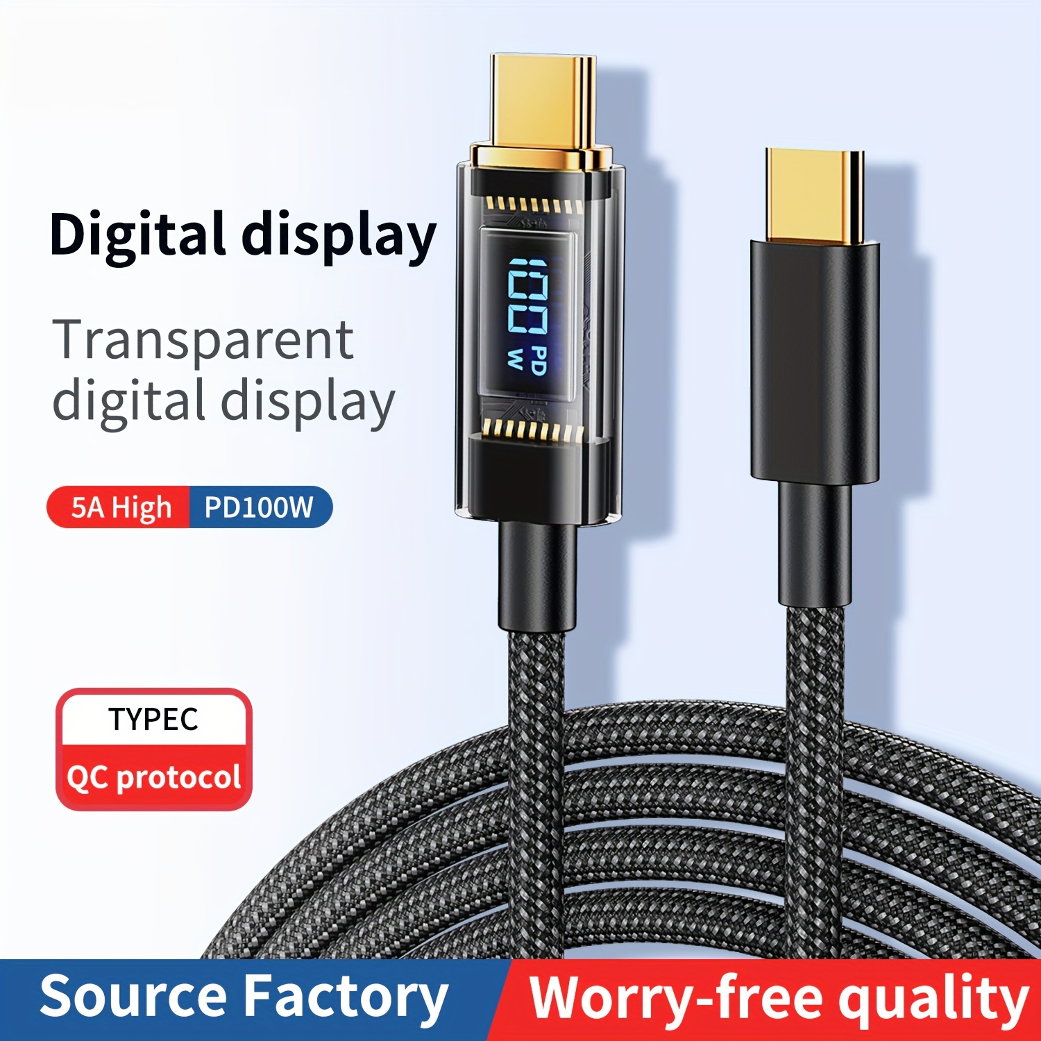 

Pd 100w Digital Display Data Cable Fast Charge 5a Double-head Type C Cable For Iphone Android