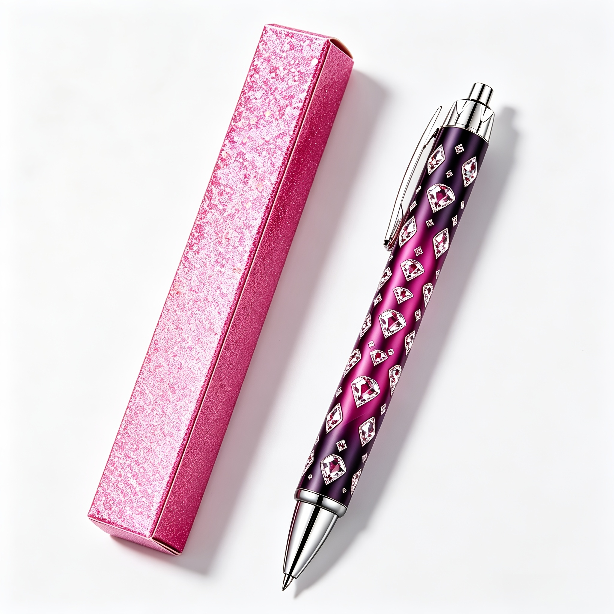 TEMU 1pc Luxury Diamond Themed Retractable Ballpoint Pen, Minimalist Elegant Pattern, Premium Glitter Gift Box, Smooth Black Ink, Office School
