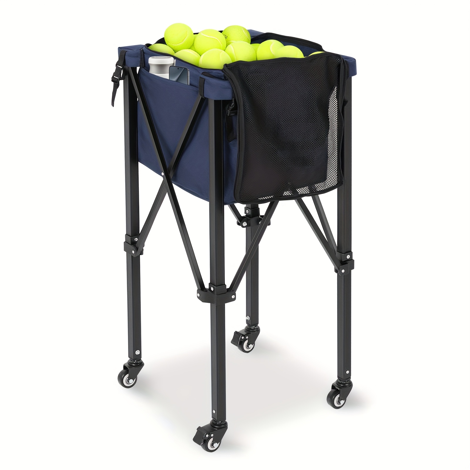 TEMU Foldable Tennis Ball Cart With Wheels, Portable Aluminium Hopper Basket, Large Capacity Training For Tennis, Pickleball, Baseball & Softball
