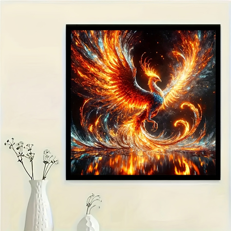 Image of 1pc Large Size 5d Diamond Painting Craft Kit - Flame Phoenix Theme, 15.74x15.74 Inches, Acrylic Frameless Mosaic Artwork, Gift And Decorative Art, Suitable For Adults And Beginners