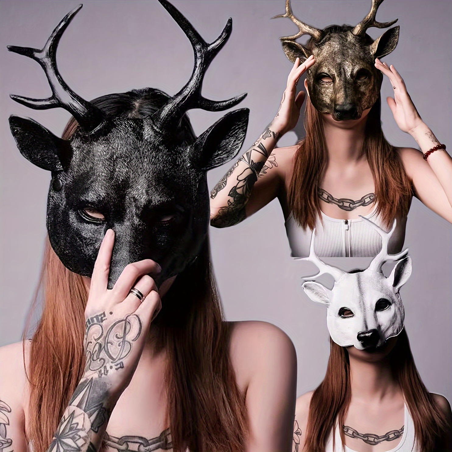 

1pc Fantasy Deer Mask - Halloween Animal Cosplay Party Mask - Pu Anime-inspired Costume Accessory For Women