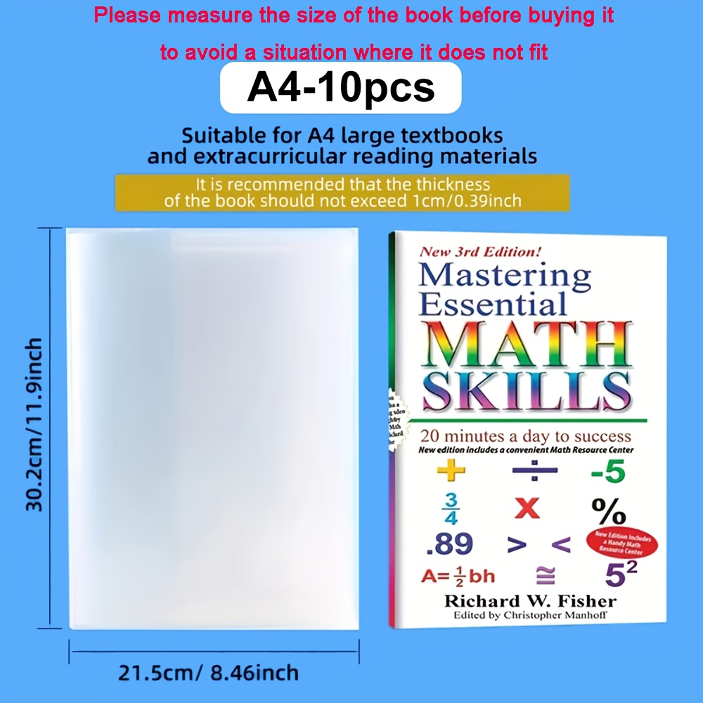 TEMU 10pcs Transparent Pvc Self-adhesive Book Covers, Suitable For A4/16k/a5 Books – For Classrooms, Textbooks, Workbooks, Magazines & Newsletters –