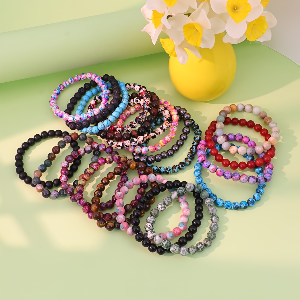 21pcs Vintage Beaded Stretch Bracelets Set Stone Elastic Jewelry