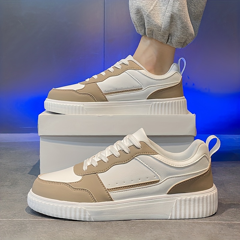 Zapatillas Casuales Clásicas de Hombre con Caña Baja en Blanco y Beige - Zapatos con Cordones Elegantes que Presentan una Superficie Texturizada, Forro de Tela Cómodo y Suela MD Adecuada para Usar Todo el Día, Perfectas para Atuendos Casuales